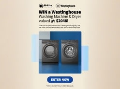 Win a Westinghouse 9kg Front Load Washer and 8kg Heat Pump Dryer