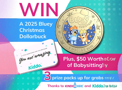 Win 1 of 3 X Bluey Christmas Dollarbuck & $50 Kiddo Gift Cards