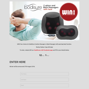 Win Your choice of a BodiSure Cushion Massager or Back Massager