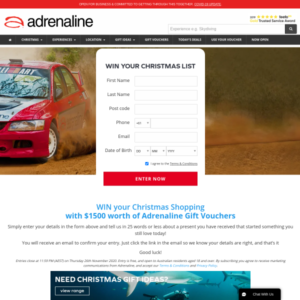 WIN your Christmas Shopping with $1500 worth of Adrenaline Gift Vouchers