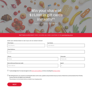 Win your share of  $15,000 in gift cards  instantly