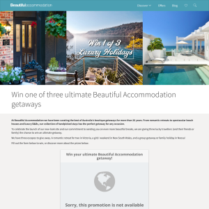 Win your ultimate 'Beautiful Accommodation' getaway! (Flights NOT Included)