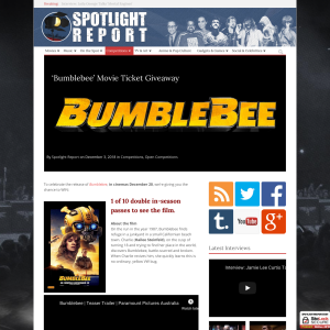 Win1 of 10 double in-season passes to see Bumblebee